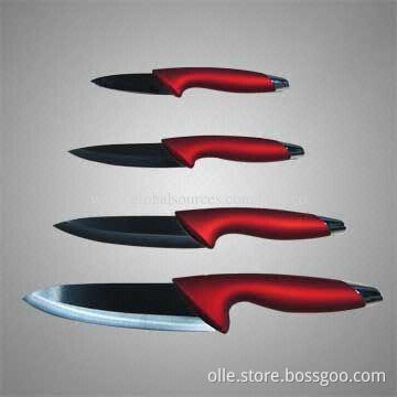 Ceramic Knife Set with Red Metallic Paint ABS Handle, 3"+4"+5"+6"